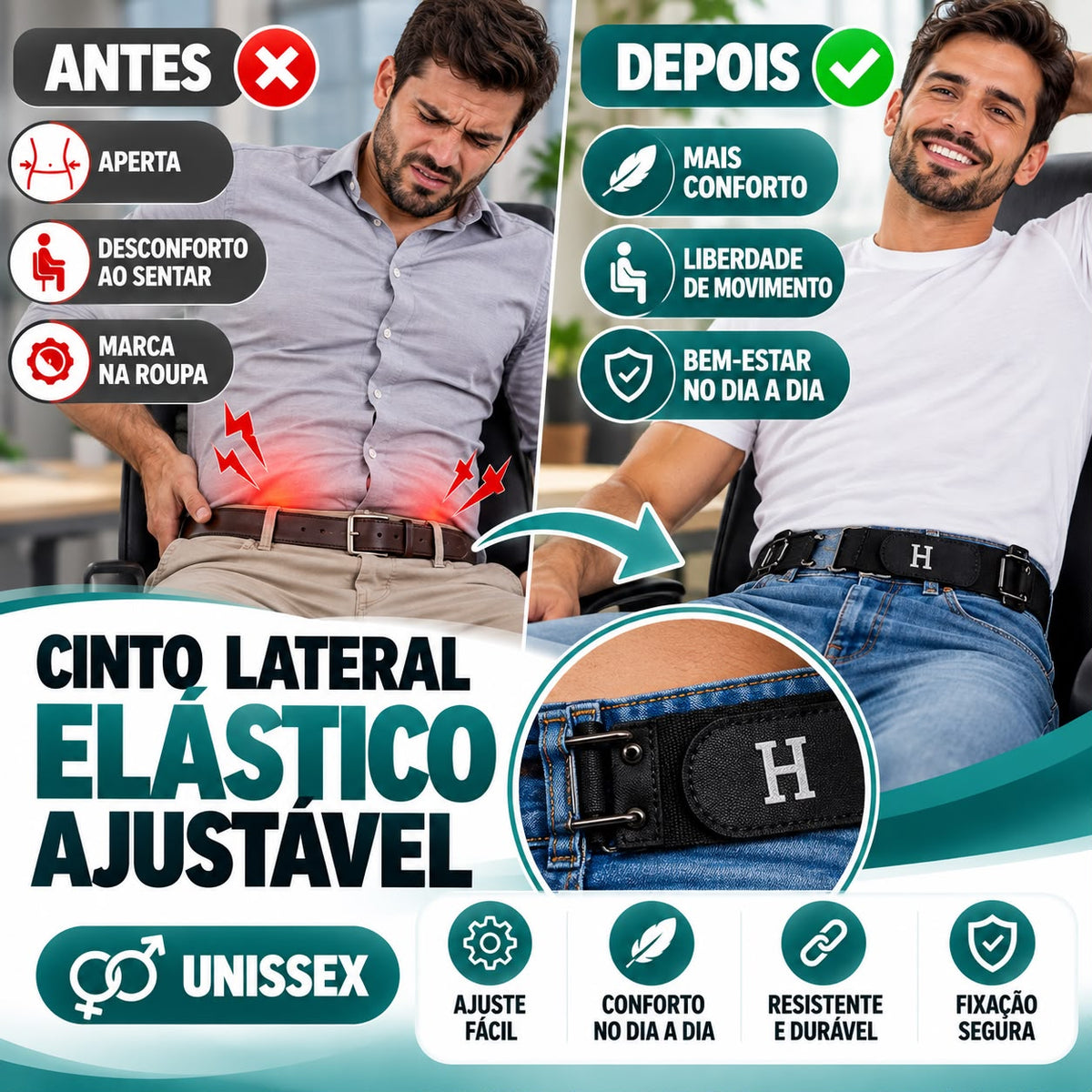 Cinto Lateral Elástico Ajustável