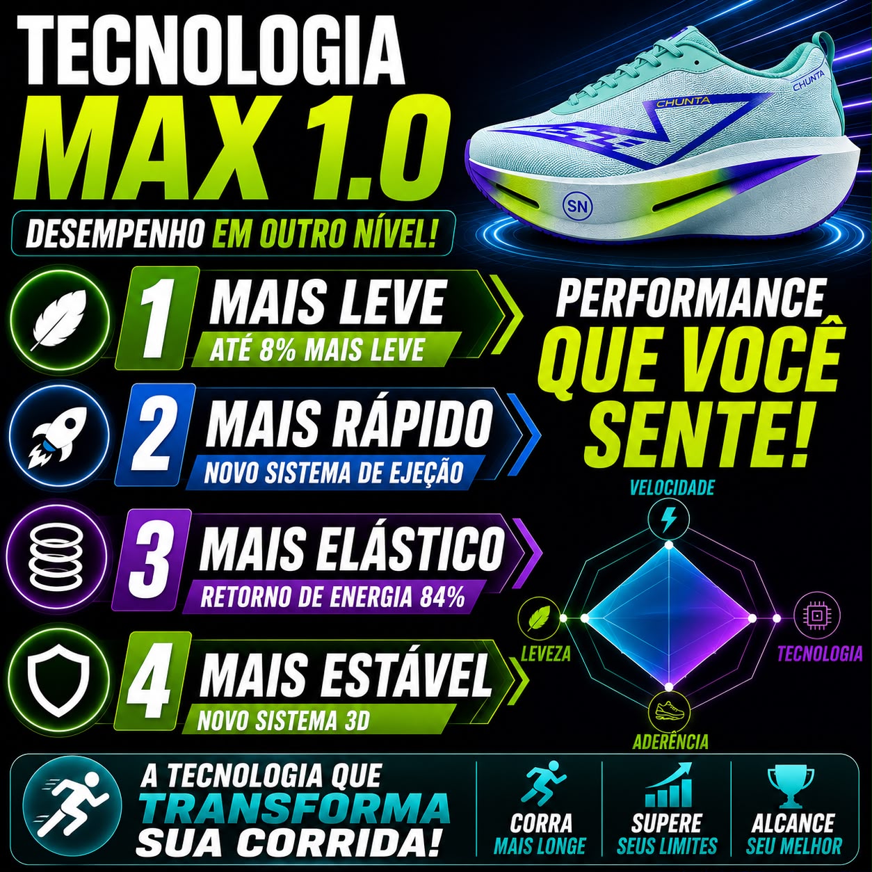 Velocity Carbon Chunta – Tênis Esportivo